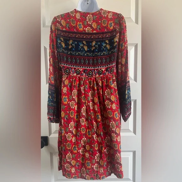 R. VIVIMOS Red Floral Boho Dress Size Large - Picture 3 of 8